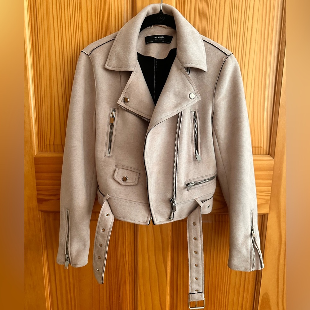 Zara pink suede biker jacket